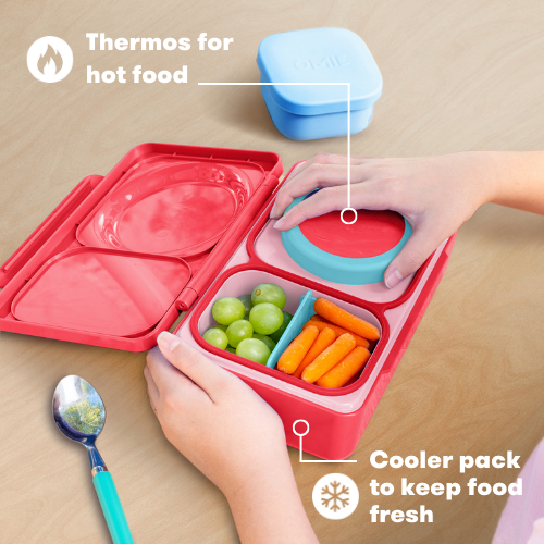 Omiebox Up Hot & Cold Kids Lunch Box - Cherry Pink - BentoBliss