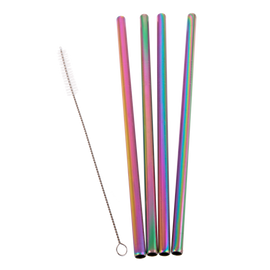 Appetito Stainless Steel Straight Smoothie Straws with Brush - Rainbow (set of 4) - BentoBliss