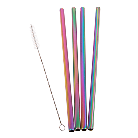 Appetito Stainless Steel Straight Smoothie Straws with Brush - Rainbow (set of 4) - BentoBliss