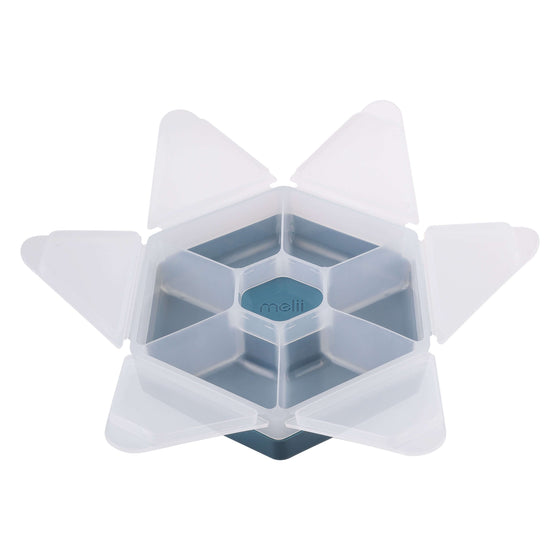 Kids snack box with six compartments, leak-resistant lid