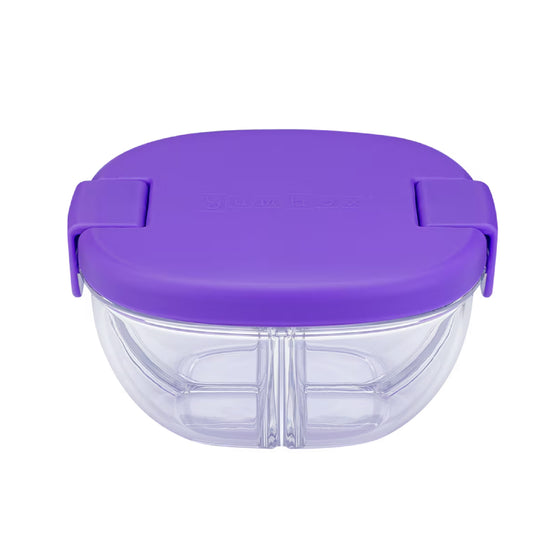 Purple snack bowl with three compartments for food storage