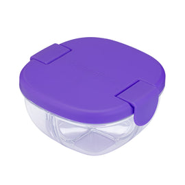 Purple snack bowl with three compartments for food storage