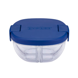 Navy blue snack bowl with 3 compartments, leakproof lid