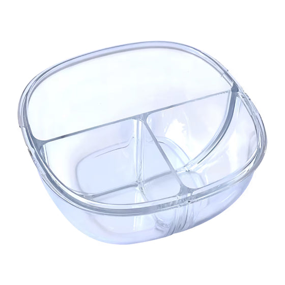 Leakproof snack bowl with three compartments for storage