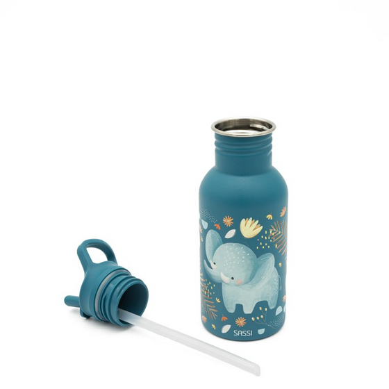 Sassi Stainless Steel Kids Drink Bottle - Chewy the Elephant - BentoBliss 