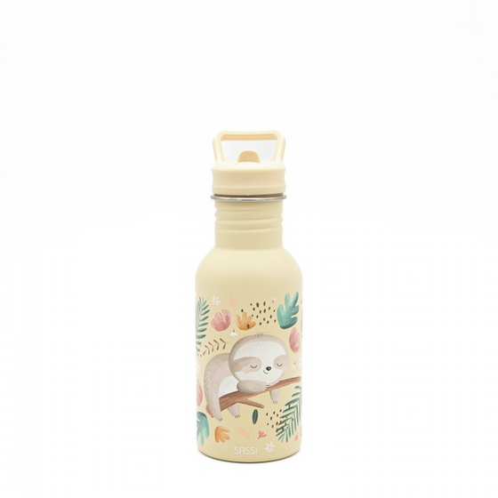 Sassi Stainless Steel Kids Drink Bottle - Gnawy The Sloth - BentoBliss 