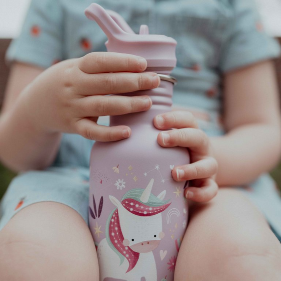 Sassi Stainless Steel Kids Drink Bottle - Sparkly the Unicorn - BentoBliss 