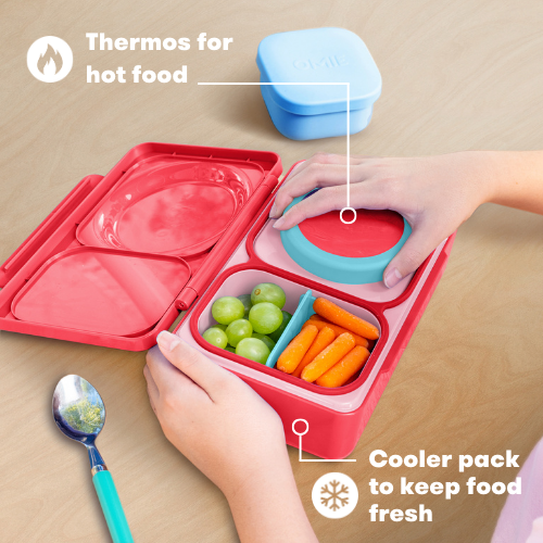 Omiebox Up Hot & Cold Kids Lunch Box - Cherry Pink - BentoBliss 