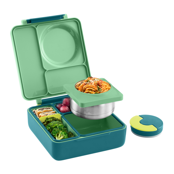 Omie omiebox hot and cold bento box meadow colour with food