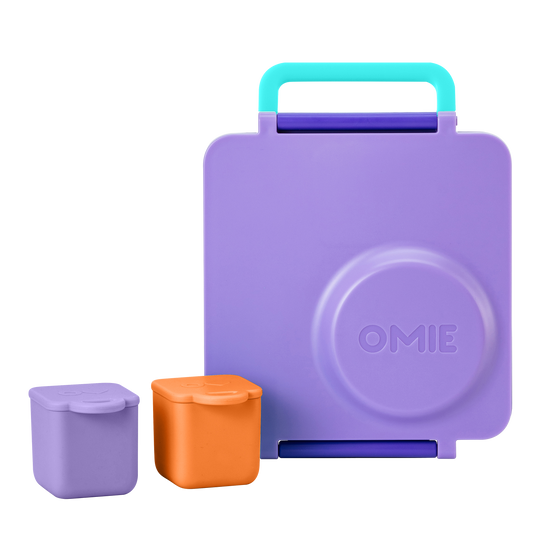 Omie omiebox hot and cold bento box purple plum colour with silicone snack containers