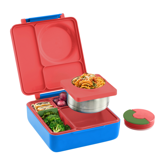 Omie omiebox hot and cold bento box scooter red colour with food