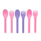 Omie cutlery set with reusable kids utensils in pink-purple