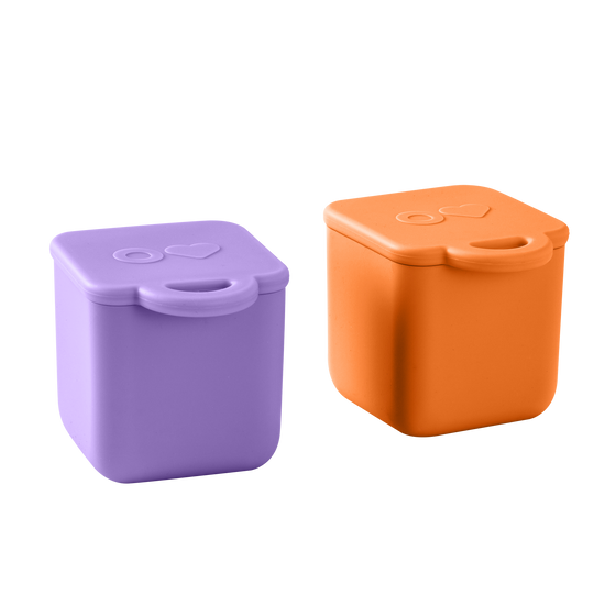 Omie silicone snack containers purple and orange colour