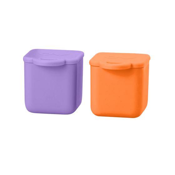 Omie silicone snack containers purple and orange colour