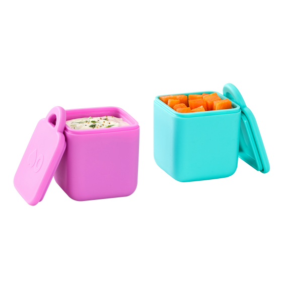 Omie silicone snack containers pink and teal colour