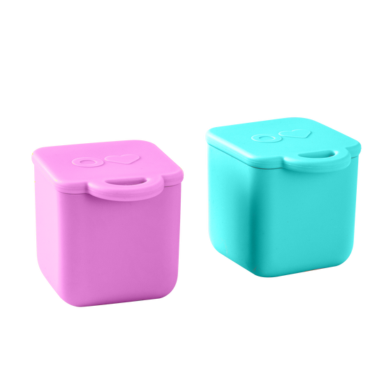 Omie silicone snack containers pink and teal colour