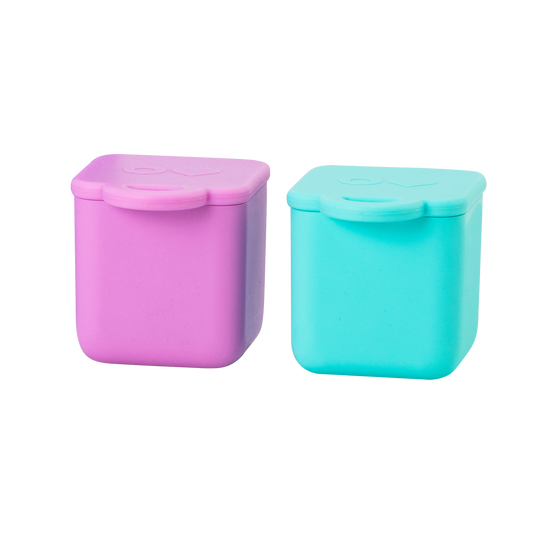 Omie silicone snack containers pink and teal colour