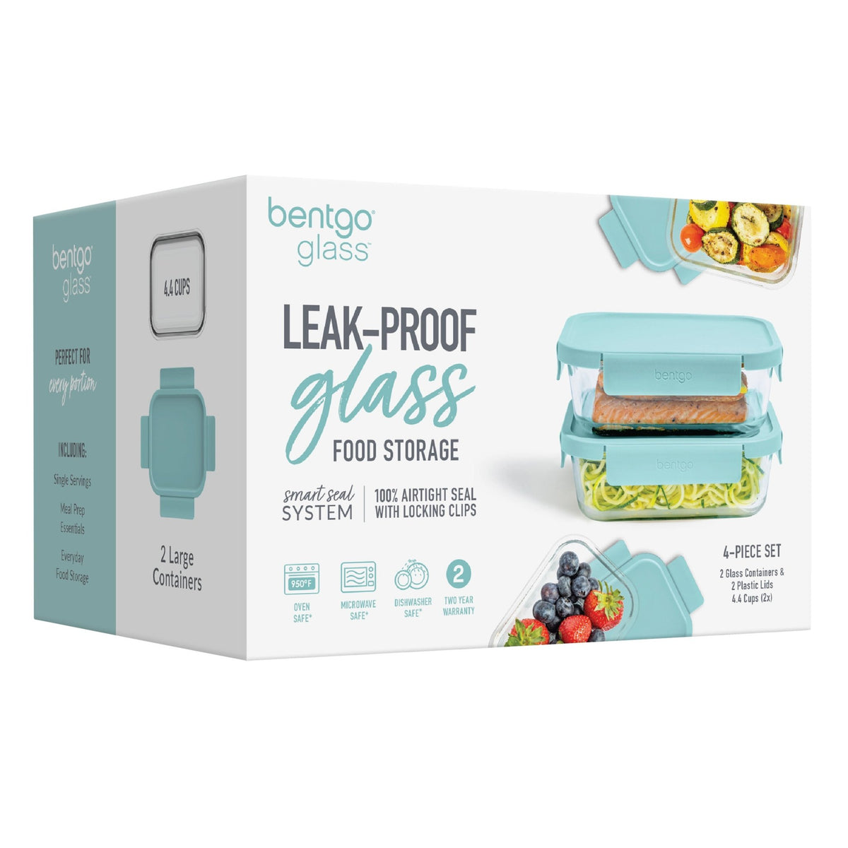 Bentgo 4 Piece Rectangle Glass Food Storage Set - BentoBliss