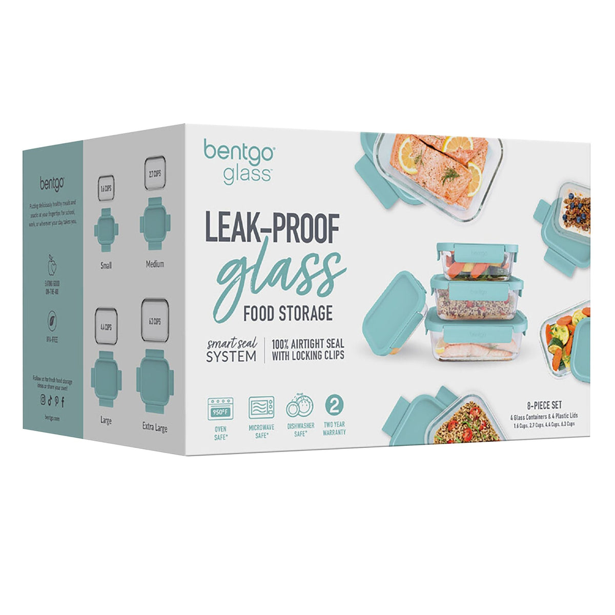 Bentgo 8 Piece Rectangle Glass Food Storage Set - BentoBliss