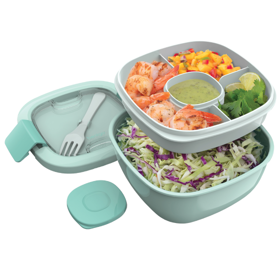 Bentgo all in one salad container coastal aqua colour with food