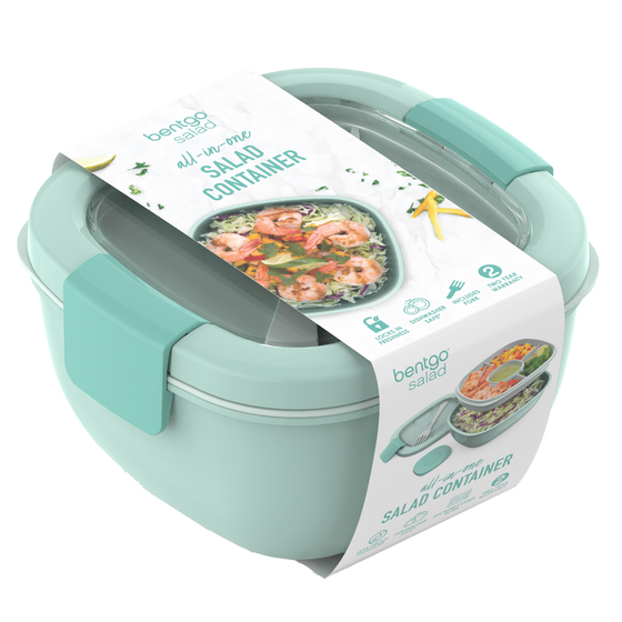 Bentgo all in one salad container coastal aqua colour with packaging