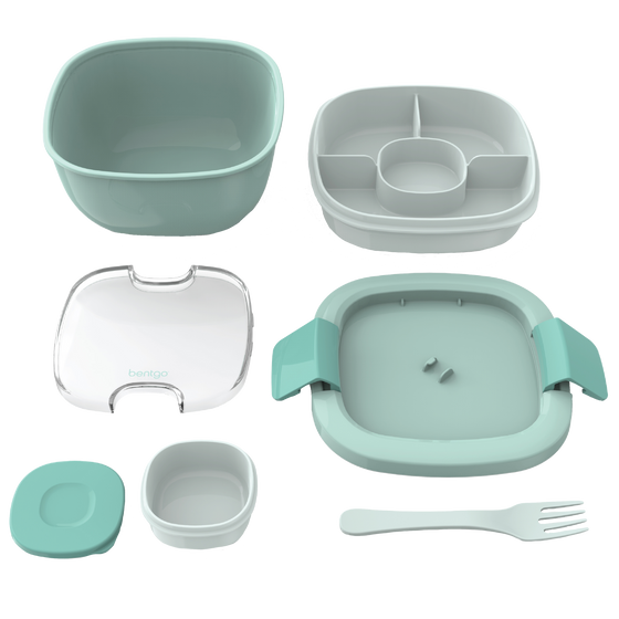 Bentgo all in one salad container coastal aqua colour with parts