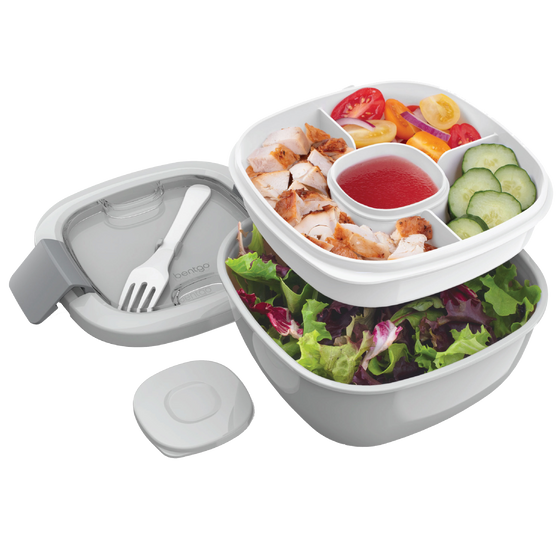 Bentgo all in one salad container grey colour with food and paritions