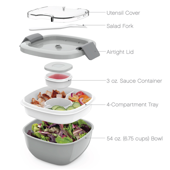 Bentgo all in one salad container grey colour with compartment sizes