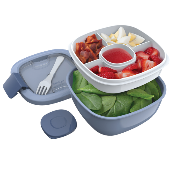 Bentgo all in one salad container slate colour with food and paritions