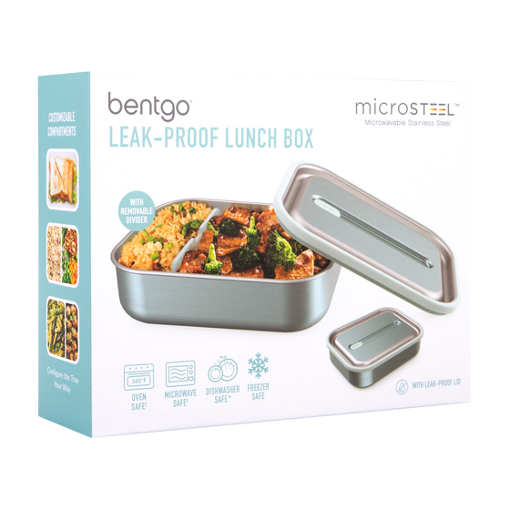 Bentgo stainless steel leak proof lunch box aqua colour with food