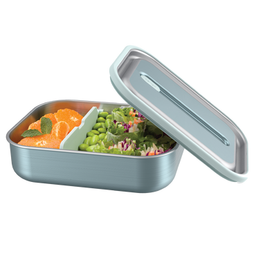 Bentgo stainless steel leak proof lunch box aqua colour with food