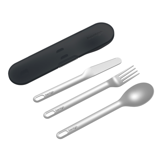 Bentgo stainless steel utensil set carbon black colour with spoon fork and knife