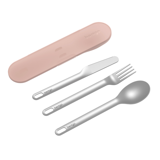 Bentgo stainless steel utensil set rose gold colour with spoon fork and knife