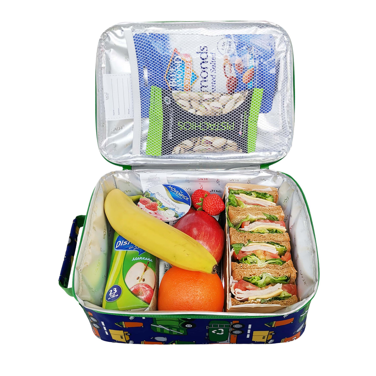Sachi Insulated Lunch Bag and Bottle Bundle - Garbage Trucks - BentoBliss