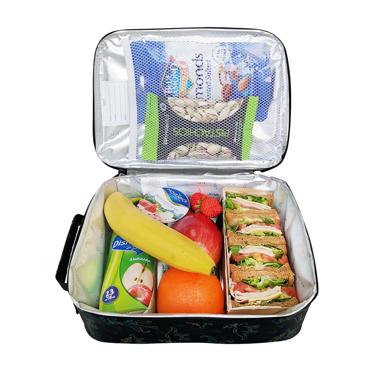 Sachi Insulated Lunch Bag and Bottle Bundle - Neon Dinosaur - BentoBliss