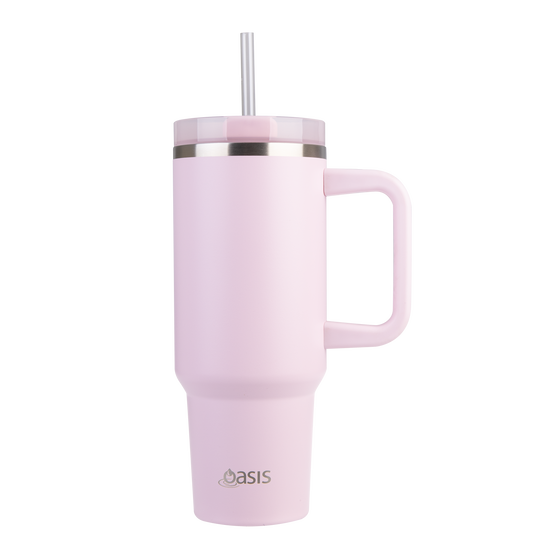 Oasis stainless steel 1.2litre pink lemonade colour tumbler with lid