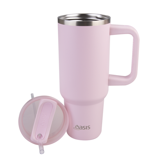 Oasis stainless steel 1.2litre pink lemonade colour tumbler with lid