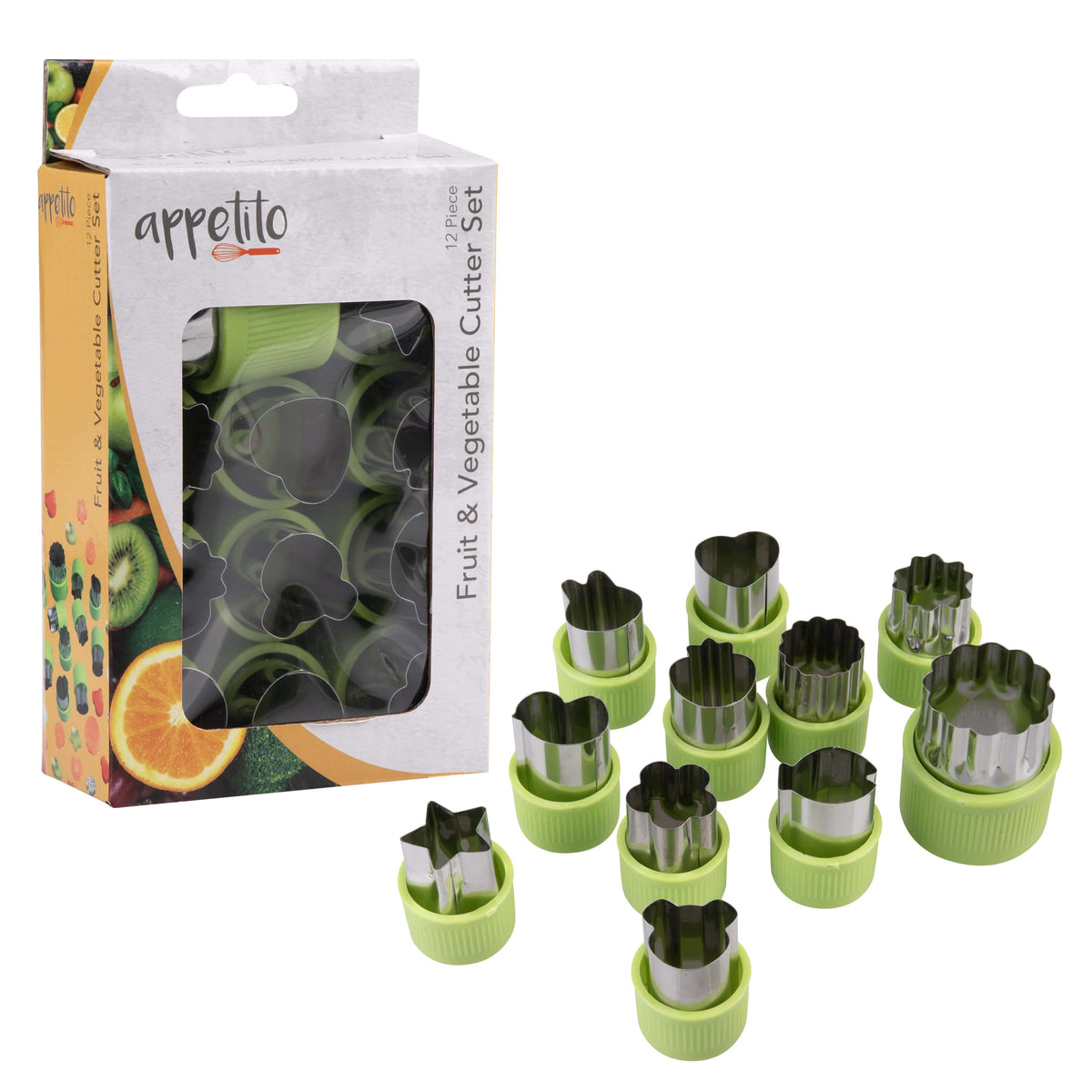 Appetito 12pc Vegetable Cutters Assorted Shapes - Green - BentoBliss