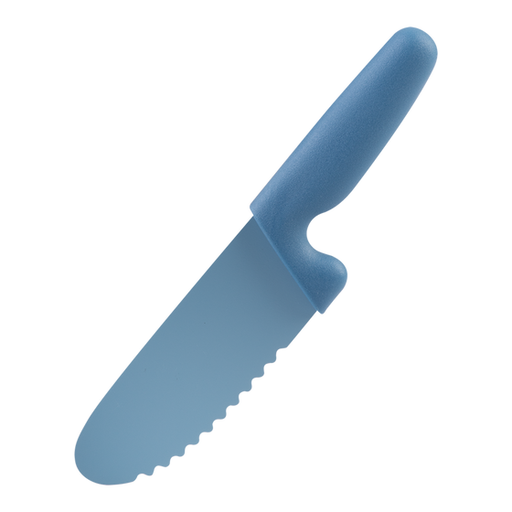 Blue serrated kids safe knife on a white background