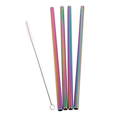 Appetito Stainless Steel Straight Smoothie Straws with Brush - Rainbow (set of 4) - BentoBliss 