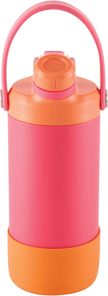 Avanti yum yum 2 way insulated drink bottle Pink and orange water bottle with a handle on a white background