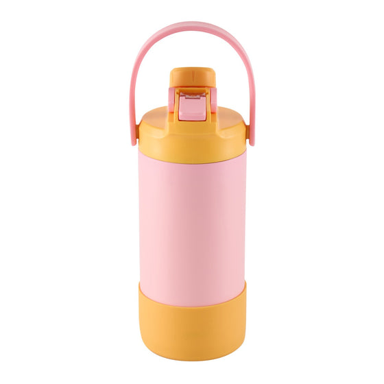 Avanti yum yum 2 way insulated drink bottle Pink and yellow with a handle on a white background