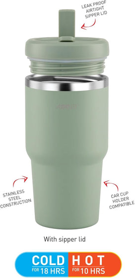 Avanti HydroQuench Insulated Smoothie Tumbler With 2 Lids 550ml - Agave