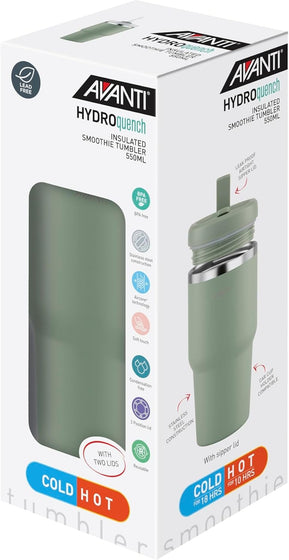 Avanti HydroQuench Insulated Smoothie Tumbler With 2 Lids 550ml - Agave