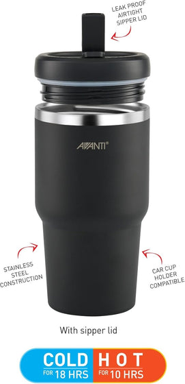 Avanti HydroQuench Insulated Smoothie Tumbler With 2 Lids 550ml - Black