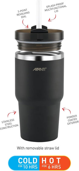 Avanti HydroQuench Insulated Smoothie Tumbler With 2 Lids 550ml - Black