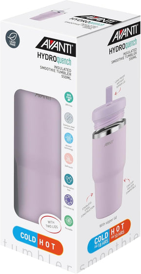 Avanti HydroQuench Insulated Smoothie Tumbler With 2 Lids 550ml - Lilac