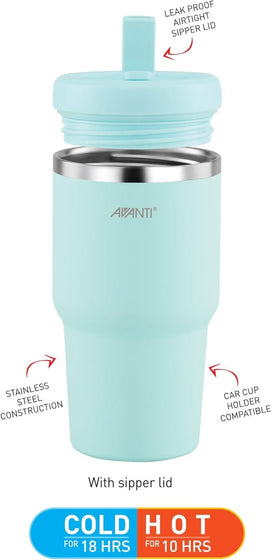 Avanti HydroQuench Insulated Smoothie Tumbler With 2 Lids 550ml - Sea Breeze Blue