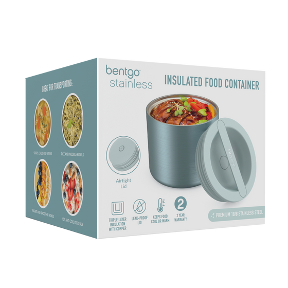 Bentgo stainless steel insulated food container 560ml aqua colour packaging