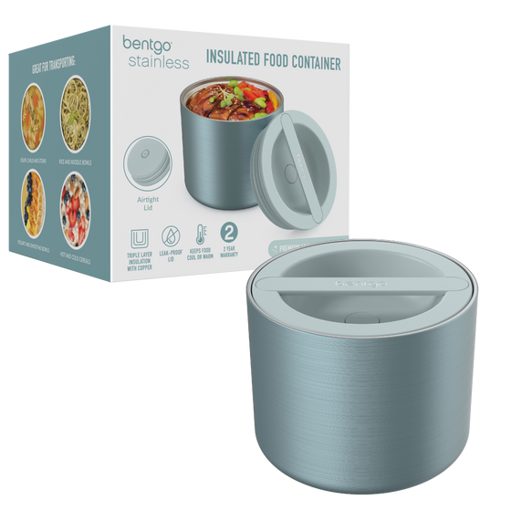 Bentgo stainless steel insulated food container 560ml aqua colour with packaging